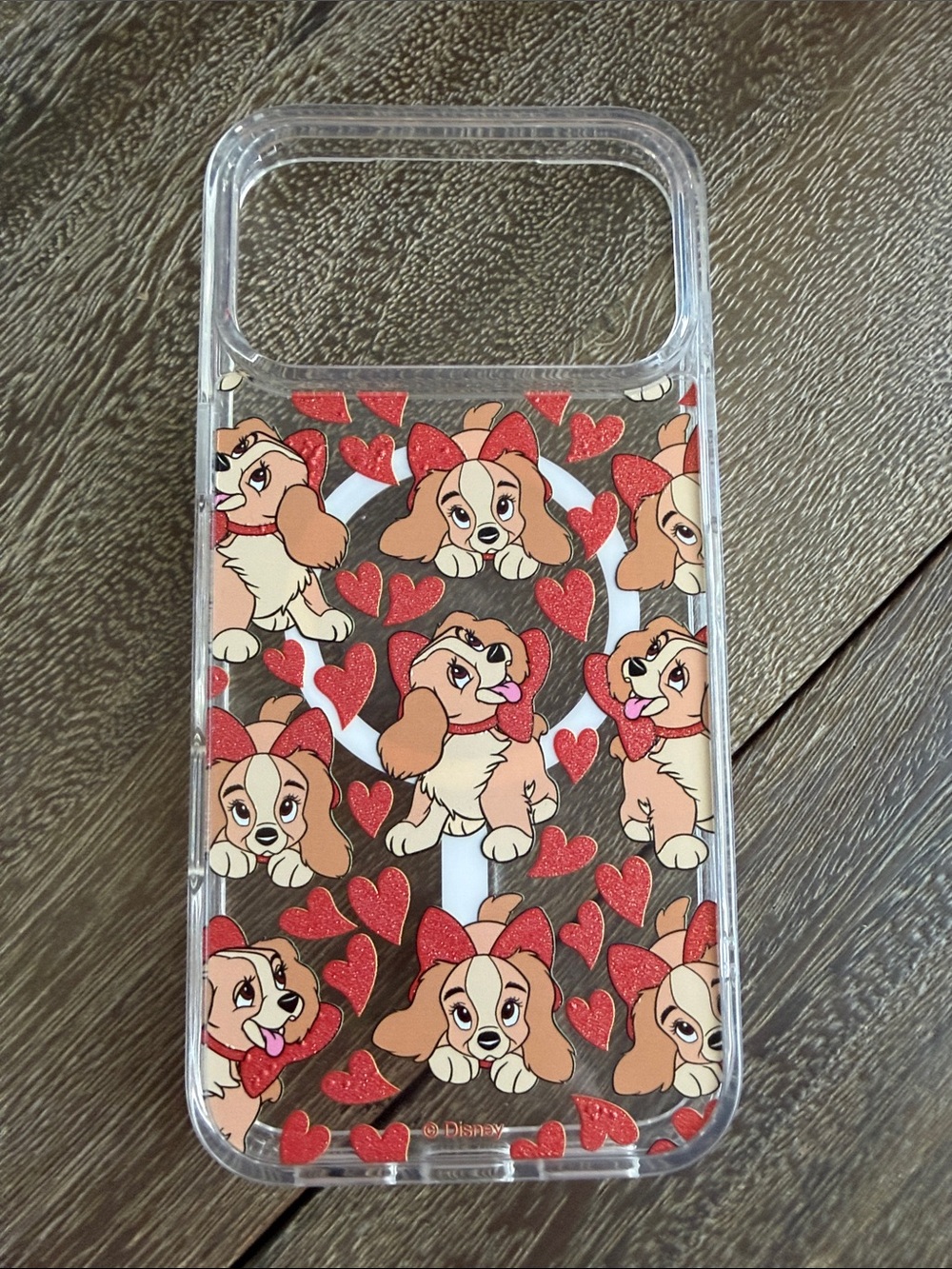 Disney Lady Dog Clear iPhone 17 pro max Case with Red Hearts
